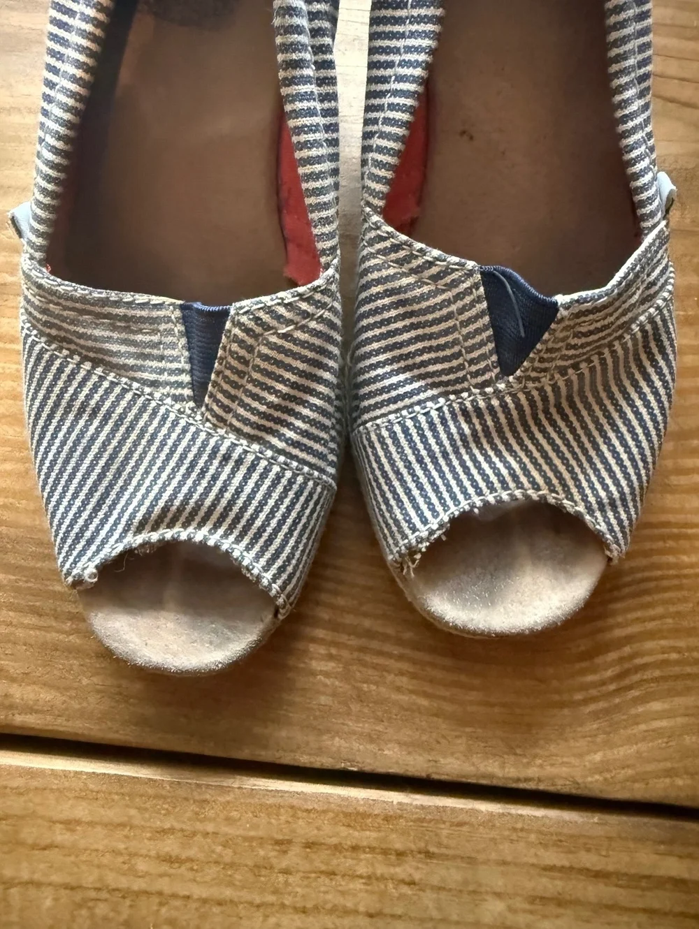 TOMS Women's Striped Peep Toe Wedges, Size 7